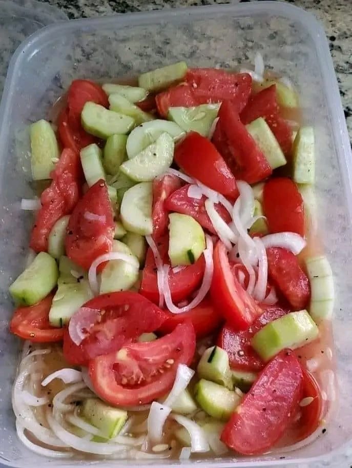 Marinated Cucumbers Onions and Tomatoes