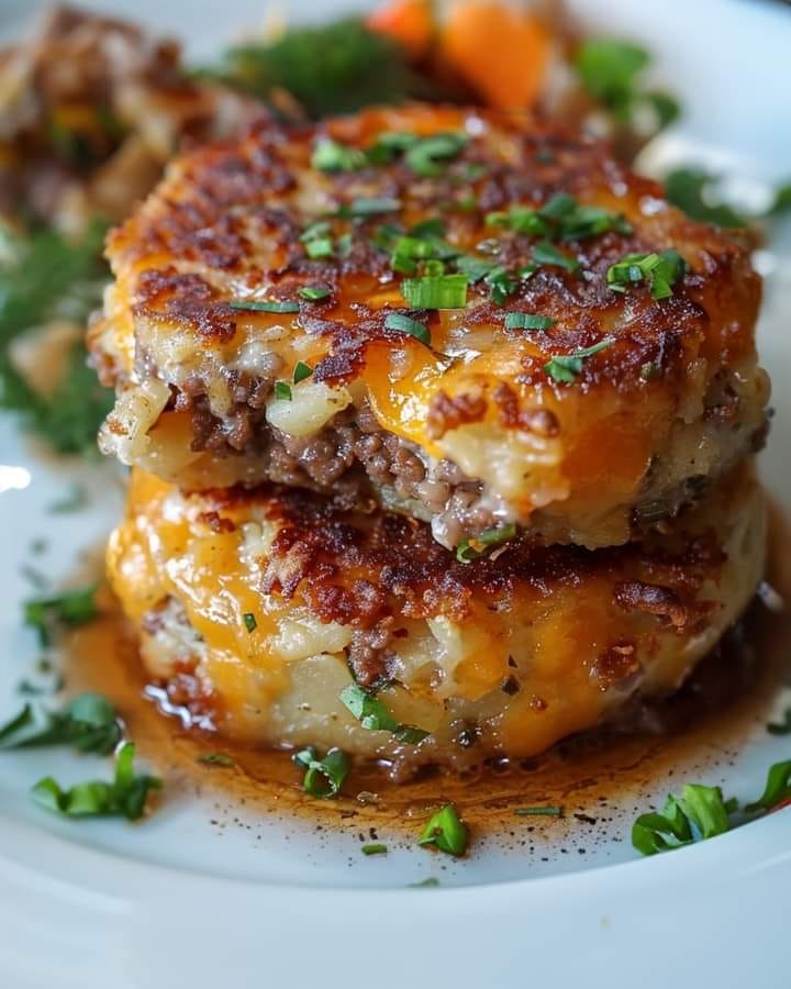 Savory Cheesy Beef-Stuffed Potato Cakes